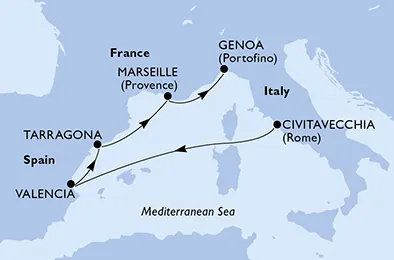 Route 5 Nächte Mittelmeer ab Civitavecchia (Rom) bis Genua