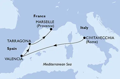 Route 4 Nächte Mittelmeer ab Civitavecchia (Rom) bis Marseille