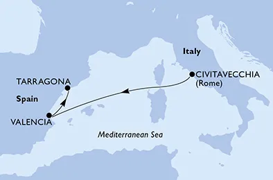 Route 3 Nächte Mittelmeer ab Civitavecchia (Rom) bis Tarragona