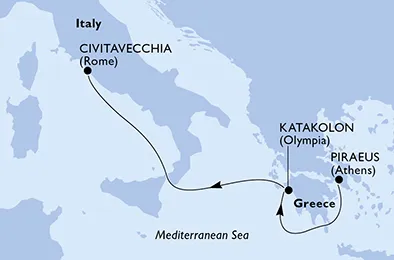 Route 3 Nächte Mittelmeer ab Piräus (Athen) bis Civitavecchia (Rom)