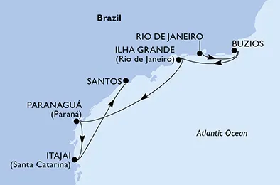 Route 6 Nächte Südamerika ab Rio De Janeiro bis Santos