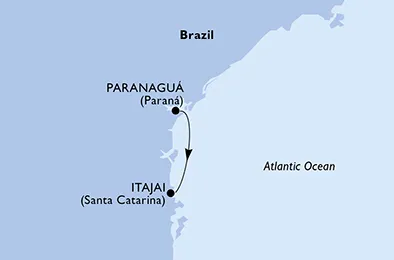 Route 1 Nacht Südamerika ab Paranaguá bis Itajaí