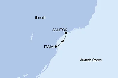 Route 1 Nacht Südamerika ab Itajaí bis Santos