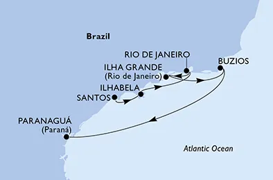 Route 6 Nächte Südamerika ab Santos bis Paranaguá