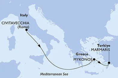 Route 3 Nächte Mittelmeer ab Civitavecchia (Rom) bis Hafen Marmaris