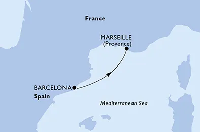 Route 1 Nacht Mittelmeer ab Barcelona bis Marseille