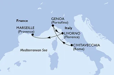 Route 3 Nächte Mittelmeer ab Civitavecchia (Rom) bis Marseille