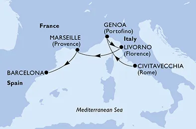Route 4 Nächte Mittelmeer ab Civitavecchia (Rom) bis Barcelona