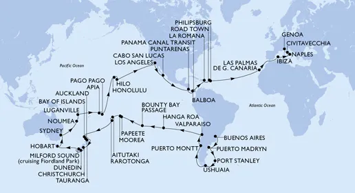 Route Weltreise ab Buenos Aires bis Genua