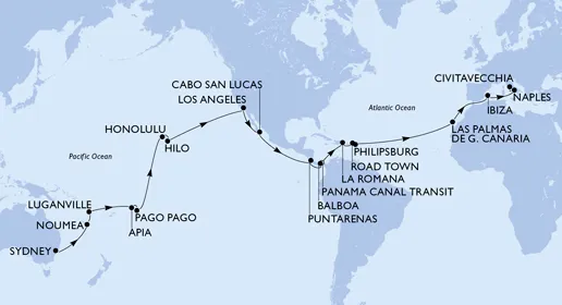 Route 50 Nächte Weltreise ab Sydney bis Civitavecchia (Rom)
