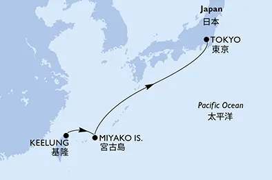 Route 4 Nächte Asien ab Keelung bis Tokyo