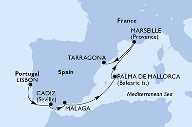 Route 5 Nächte Positionierungsfahrten ab Lissabon bis Tarragona