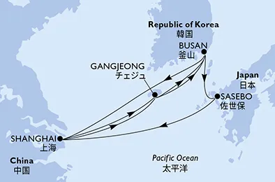 Route 9 Nächte Asien ab Shanghai bis Auf See