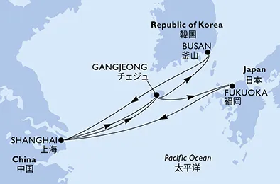 Route 8 Nächte Asien ab Shanghai bis Auf See
