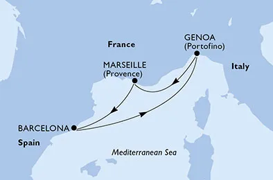 Route 4 Nächte Mittelmeer ab/bis Marseille