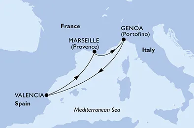 Route 4 Nächte Mittelmeer ab/bis Genua