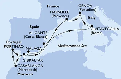 Route 10 Nächte Mittelmeer ab/bis Genua
