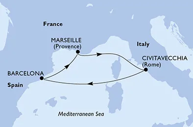 Route 4 Nächte Mittelmeer ab/bis Civitavecchia (Rom)