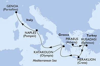 Route 6 Nächte Mittelmeer ab Piräus (Athen) bis Genua