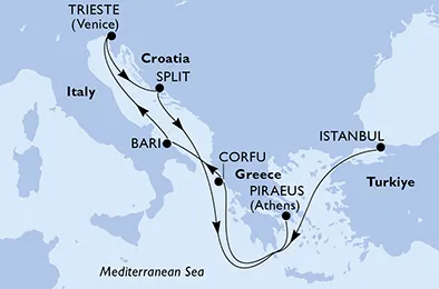 Route 7 Nächte Mittelmeer ab Istanbul bis Piräus (Athen)