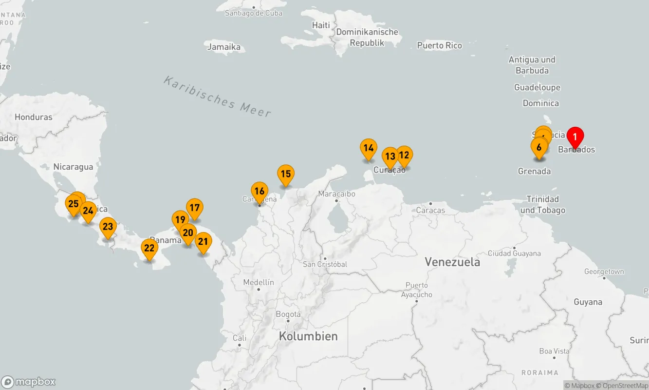Route 25 Nächte - Epische Karibik-Flucht: Von Barbados nach Costa Rica
