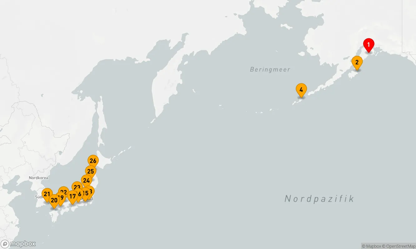 Route 27 Nächte - KOMBINATIONSKREUZFAHRT ALASKA & JAPAN: SEWARD, NAGOYA & OSAKA