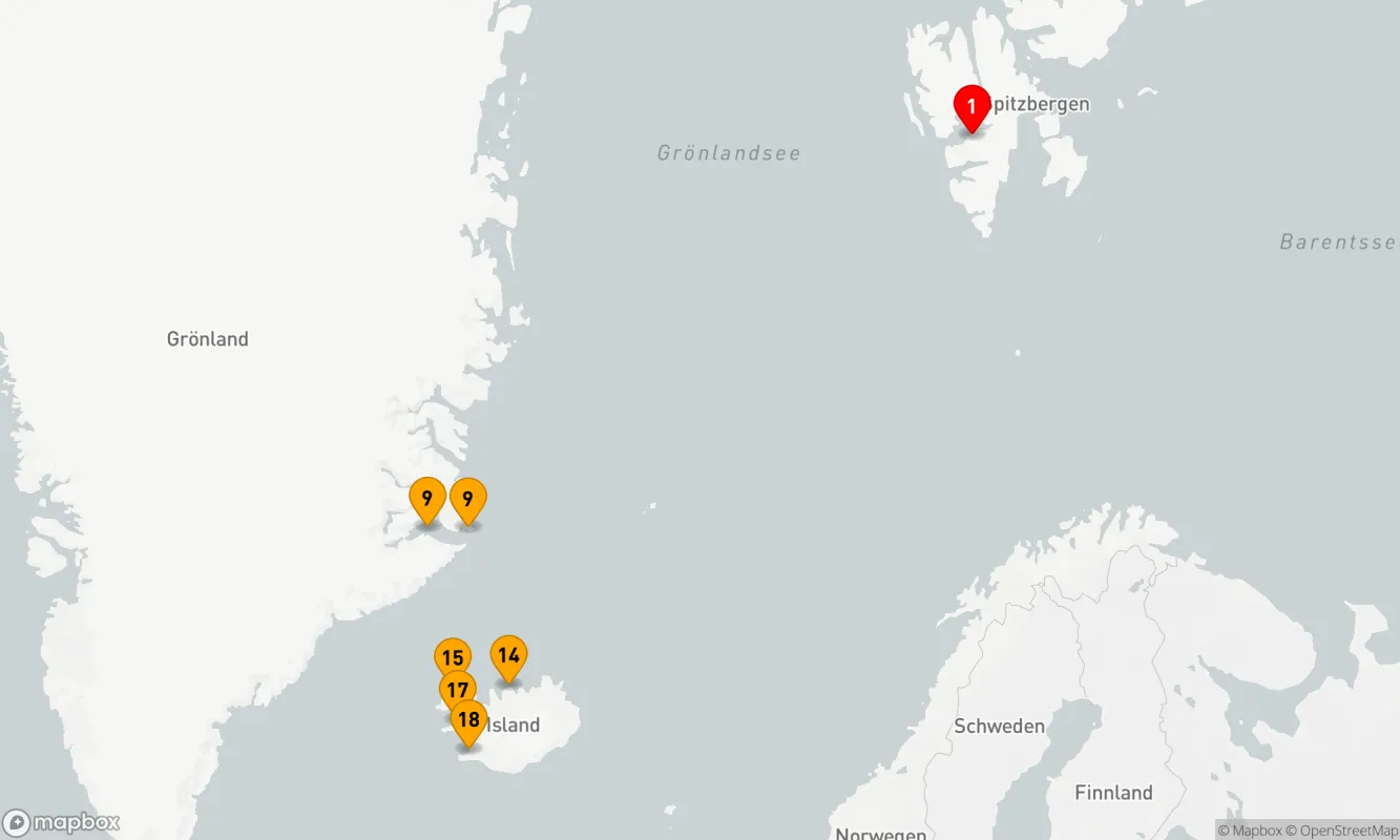 Route 17 Nächte - Polare Wunderwelten: Von Spitzbergen bis Island