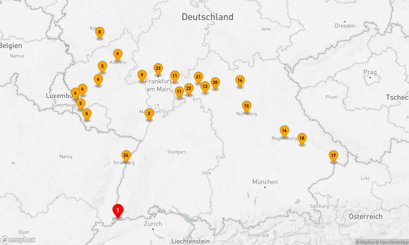 Route 24 Nächte - Die grosse Rhein-Main-Mosel-Saar-Donau-Reise