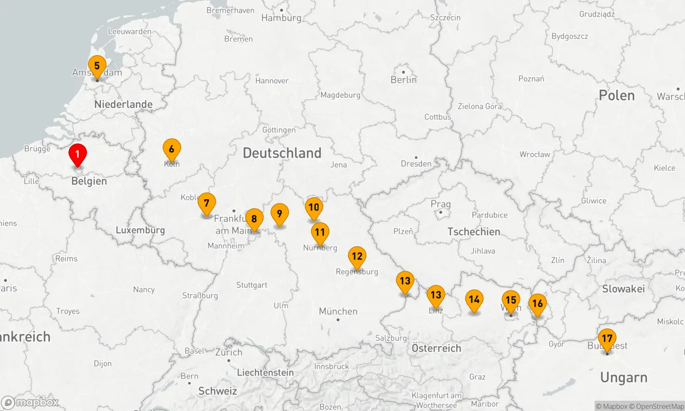 Route 17 Nächte - Belgische Köstlichkeiten und die Schönheiten Europas