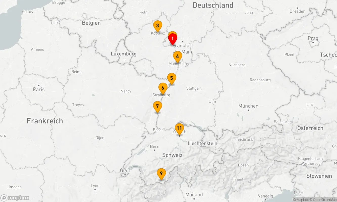 Route 10 Nächte - Der majestätische Rhein: Schlösser, Weinberge, Kurorte und der Glacier Express