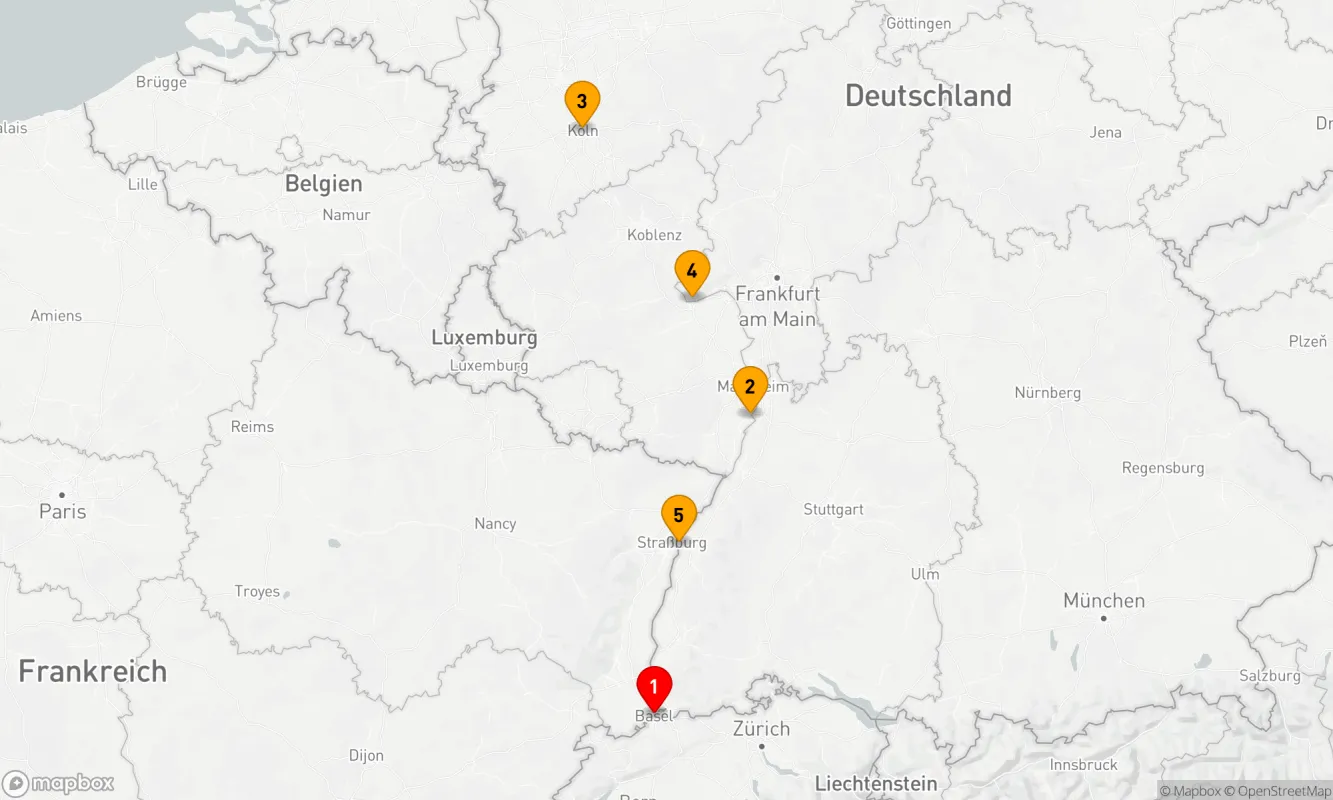 Route 5 Nächte - Rhein-Metropolen-Tour