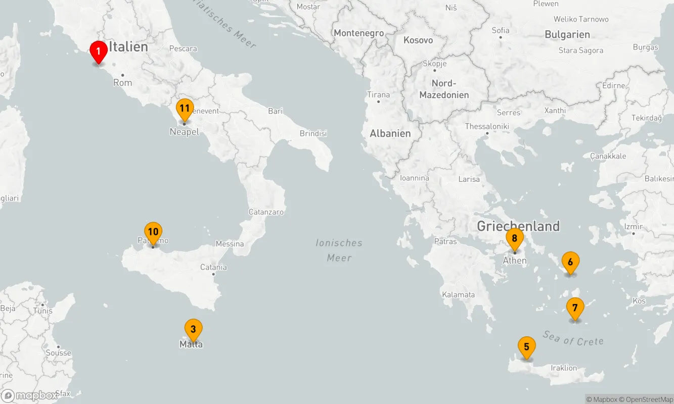 Route 11 Nächte - ITALIEN,  GRIECHISCHE INSELN & MALTA