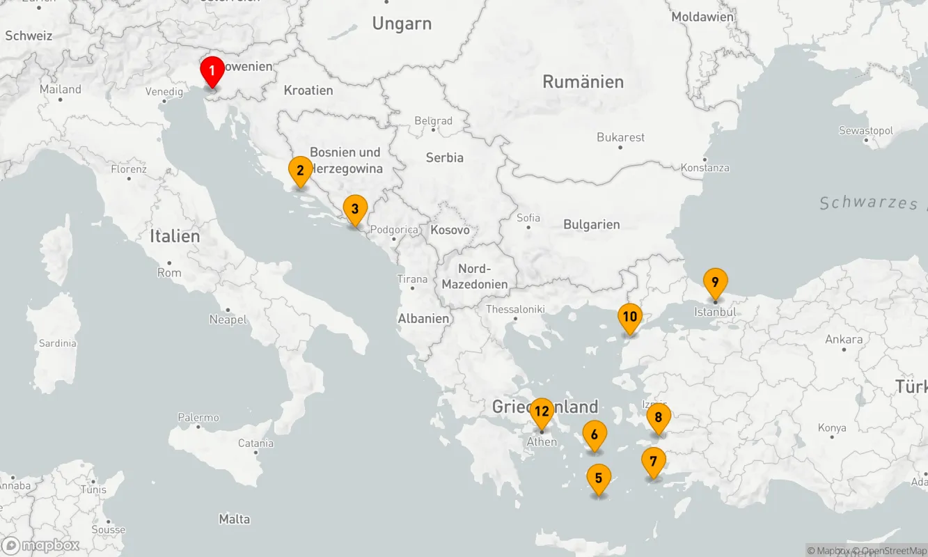 Route 11 Nächte - 11-TÄGIGE ADRIA-ANTIKENREISE: KROATIEN, GRIECHISCHE INSELN & ISTANBUL