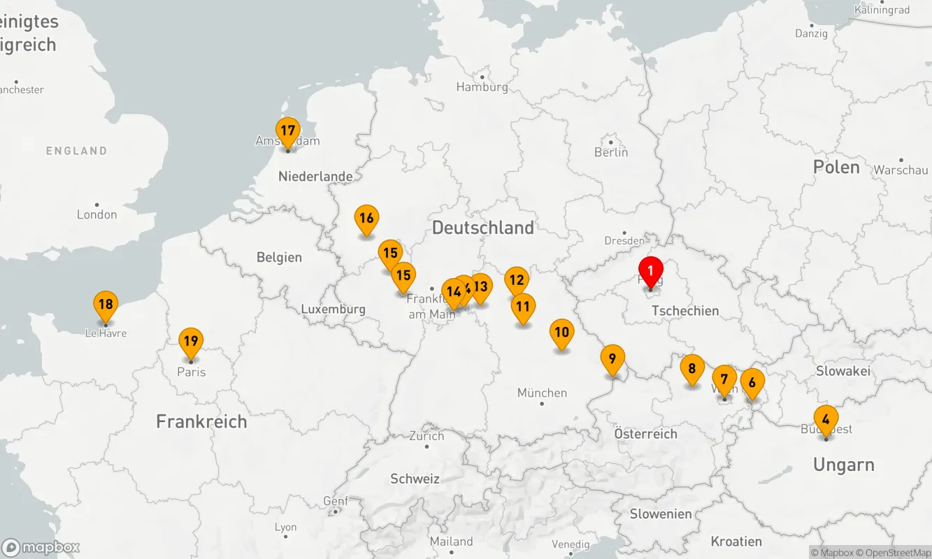 Route 20 Nächte - Von Prag nach Paris und die Schönheiten Europas