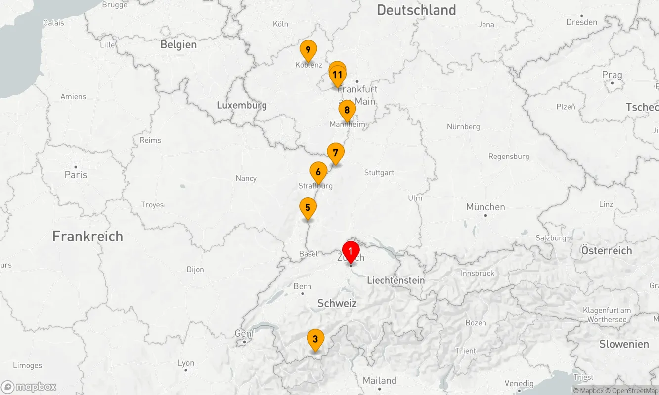 Route 10 Nächte - Der majestätische Rhein: Schlösser, Weinberge, Kurorte und der Glacier Express