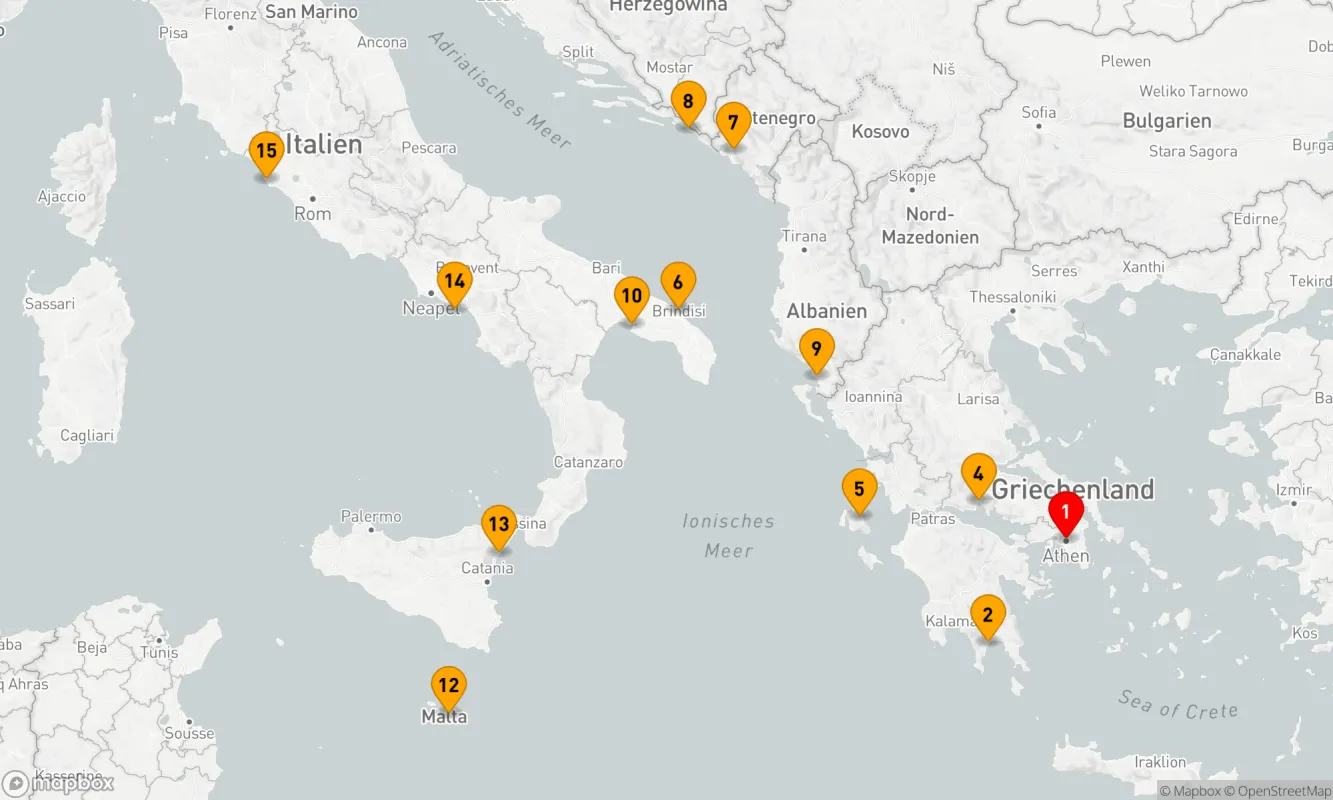 Route 14 Nächte - 14-TÄGIGE ENTDECKUNGSREISE NACH MONTENEGRO, ITALIEN, GRIECHENLAND UND MALTA