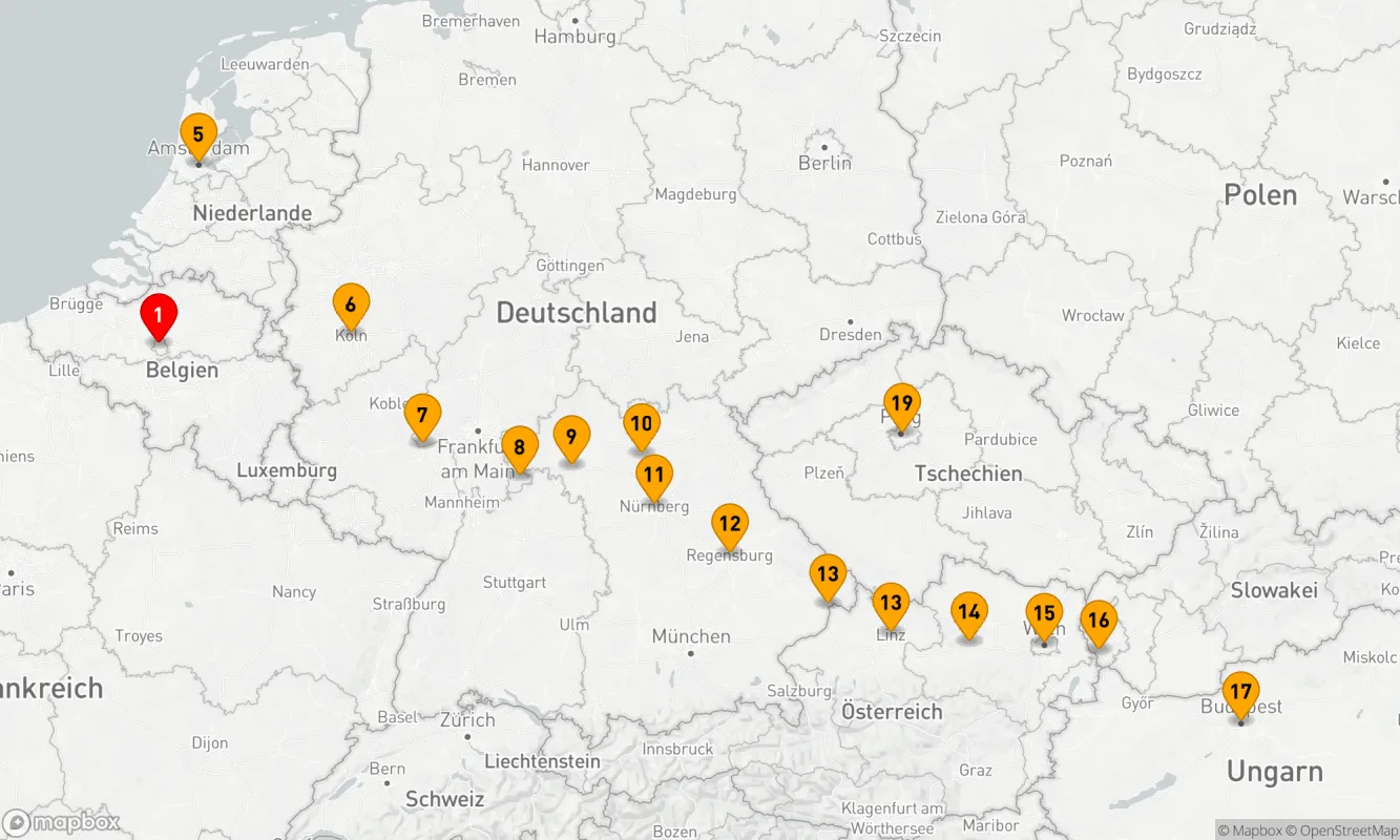 Route 20 Nächte - Belgische Köstlichkeiten & Pracht von Europa & Prag