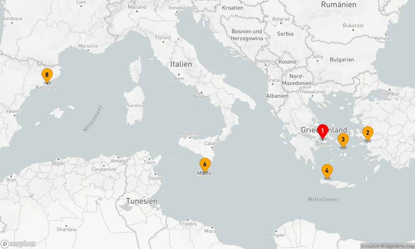 Route 7 Nächte - 7 TAGE MITTELMEER-GLANZ: GRIECHISCHE INSELN & MALTA