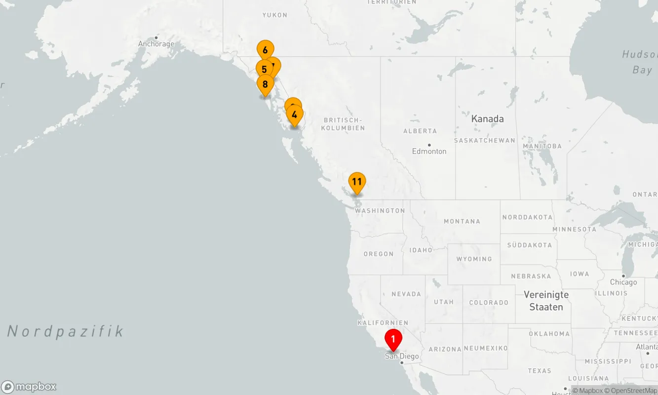 Route 10 Nächte - ALASKA: VON LOS ANGELES NACH VANCOUVER