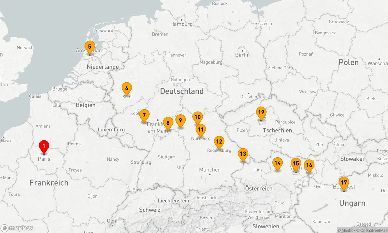 Route 20 Nächte - Von Paris nach Prag & Die Schönheiten Europas