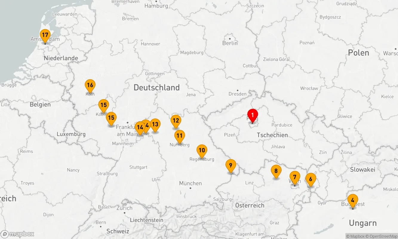 Route 17 Nächte - Prag und die Schönheiten Europas