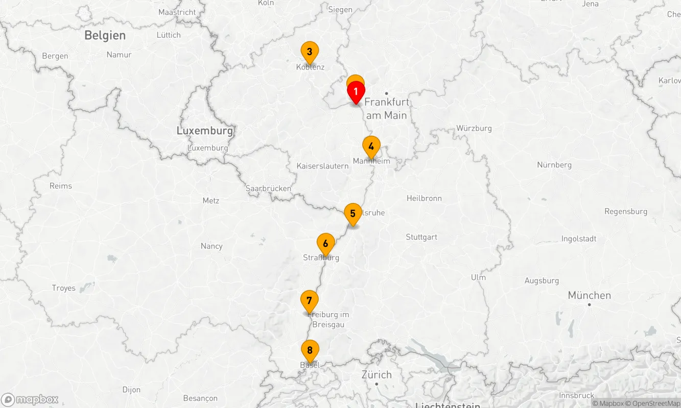 Route 7 Nächte - Der majestätische Rhein: Burgen,  Weinberge und Kurorte