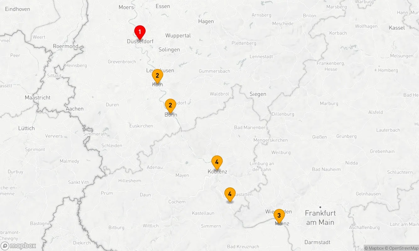 Route 4 Nächte - Städteperlen am Rhein