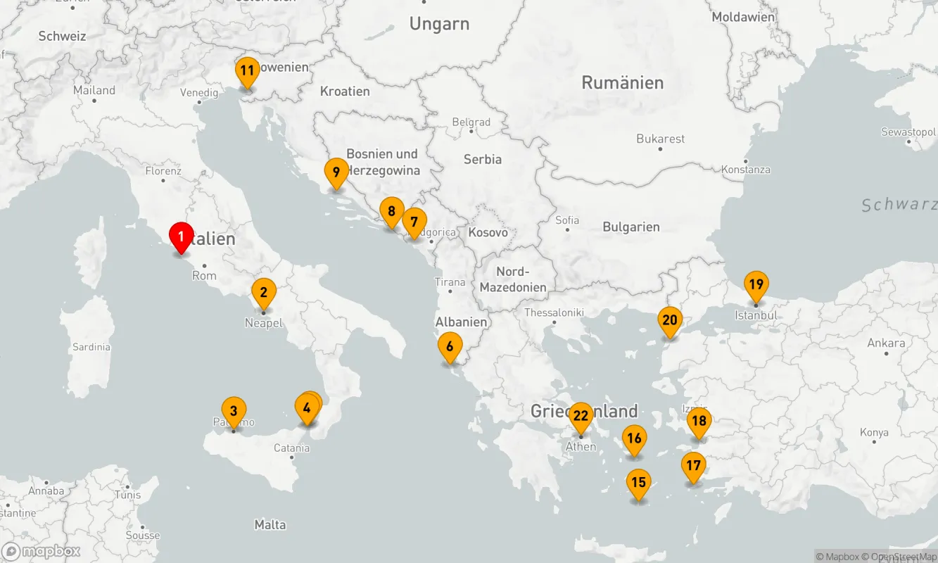 Route 21 Nächte - 21 TAGE ADRIA-ANTIKEN: ITALIEN, KROATIEN UND DIE GRIECHISCHEN INSELN