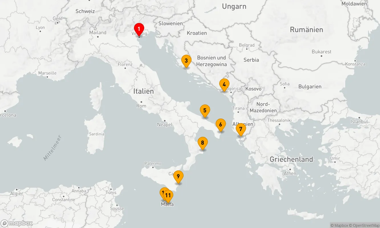 Route 10 Nächte - Kroatien, Albanien, Italien & Malta