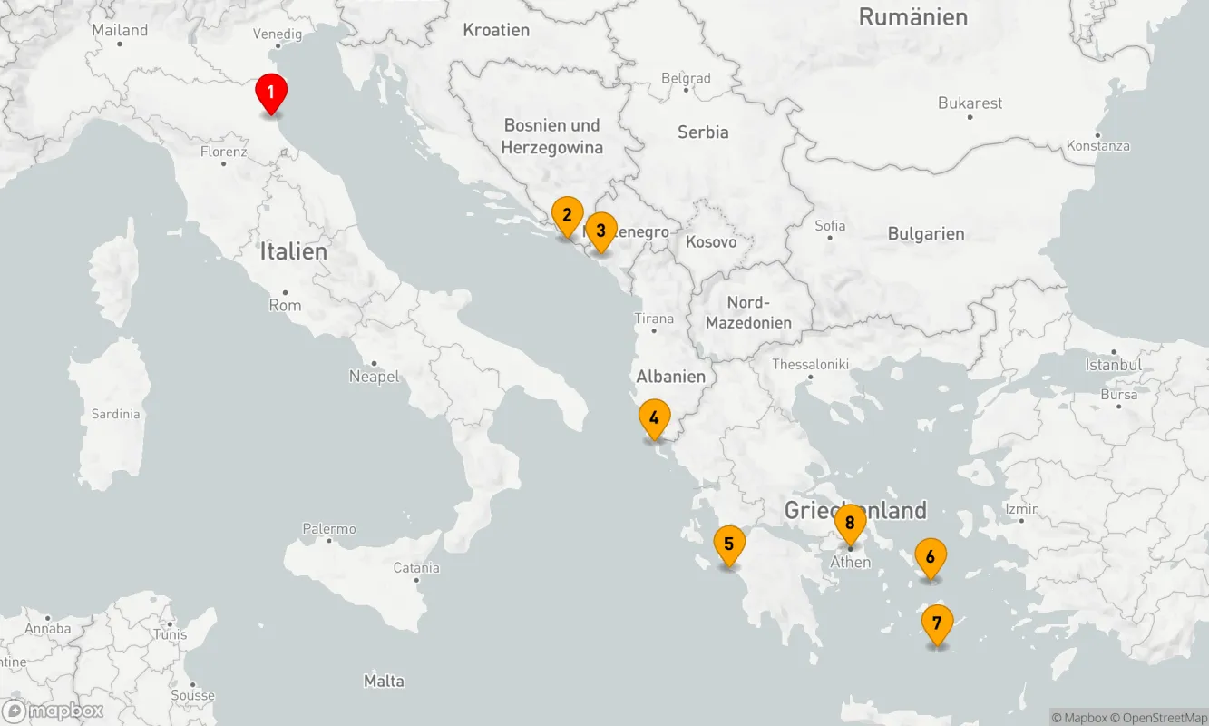 Route 7 Nächte - Europa - Griechische Inseln - Venedig