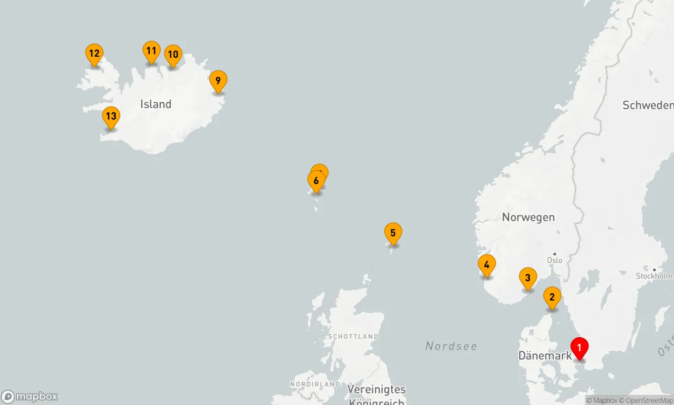 Route 12 Nächte - 12-TÄGIGE REISE NACH NORWEGEN, AUF DIE SHETLANDINSELN, DIE FÄRÖER UND NACH ISLAND