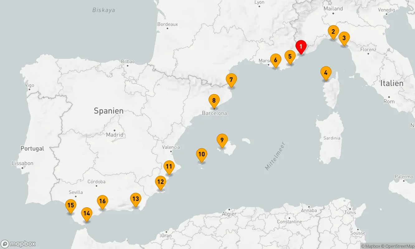 Route 15 Nächte - Entdecken Sie die französische und spanische Riviera