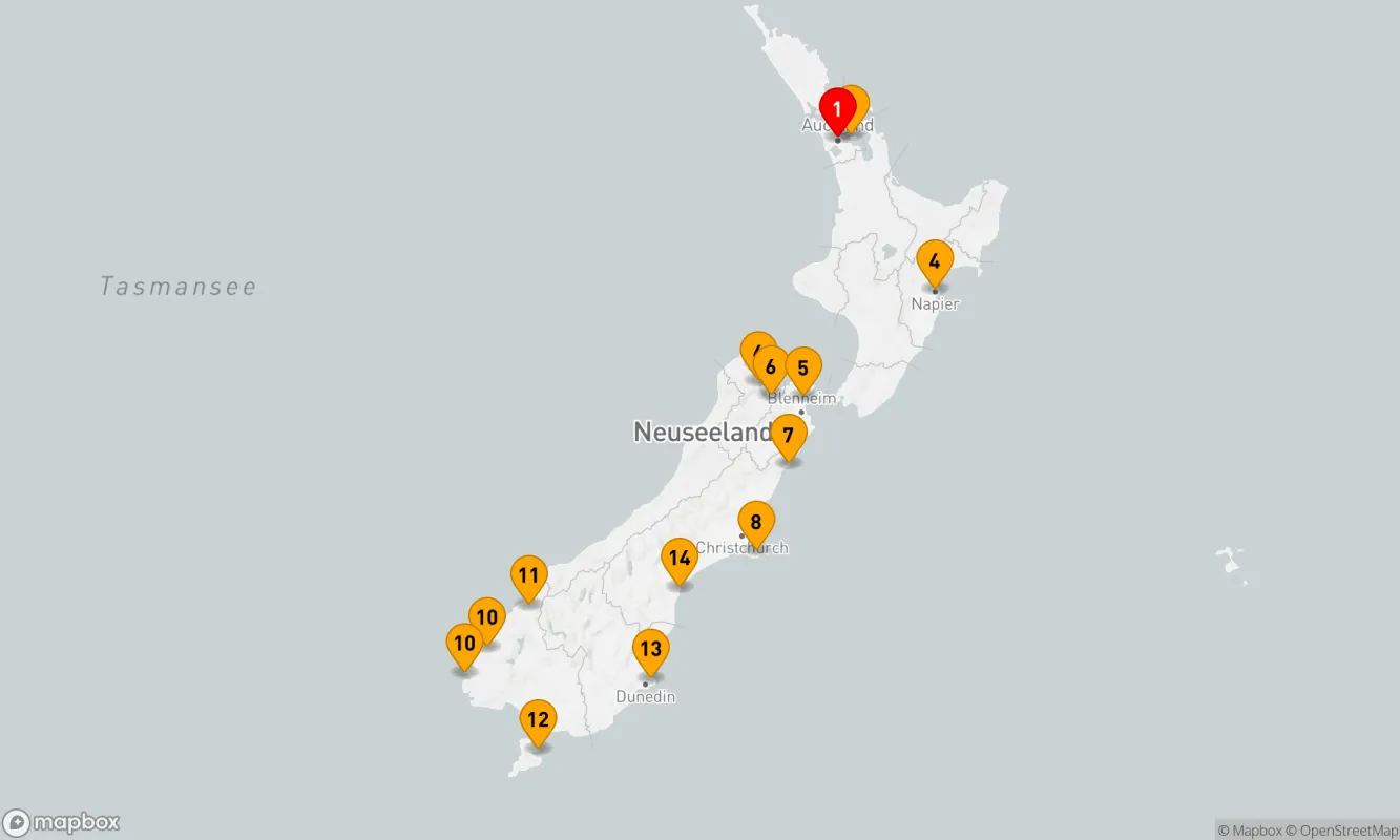 Route 13 Nächte - Die Schönheiten Neuseelands: Von Auckland nach Christchurch