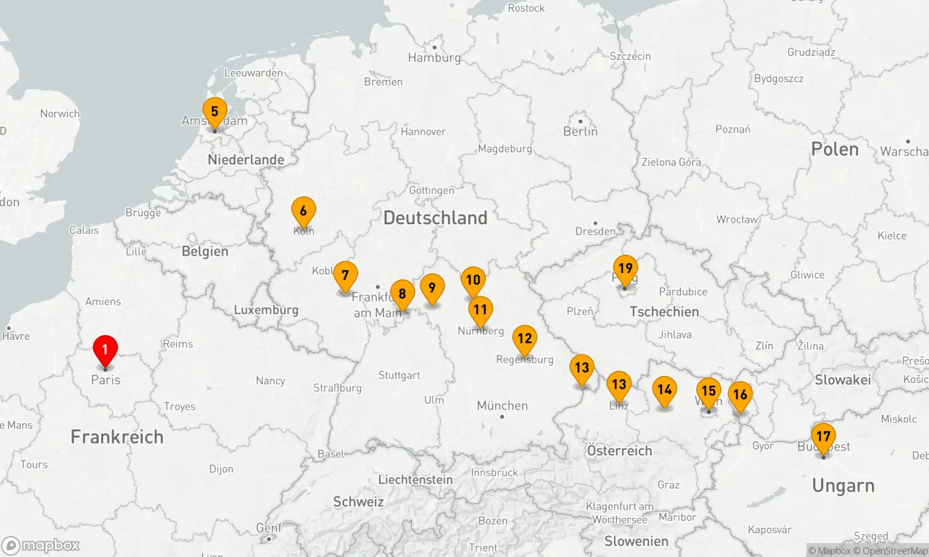 Route 20 Nächte - Prag nach Paris & Weihnachtsmärkte in Europa